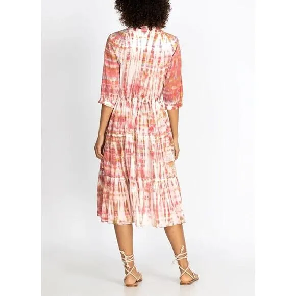 Johnny Was Amanda Bond Julia Dress Tie Dye Tiered Midi Boho Shirtdress SZ XS / S