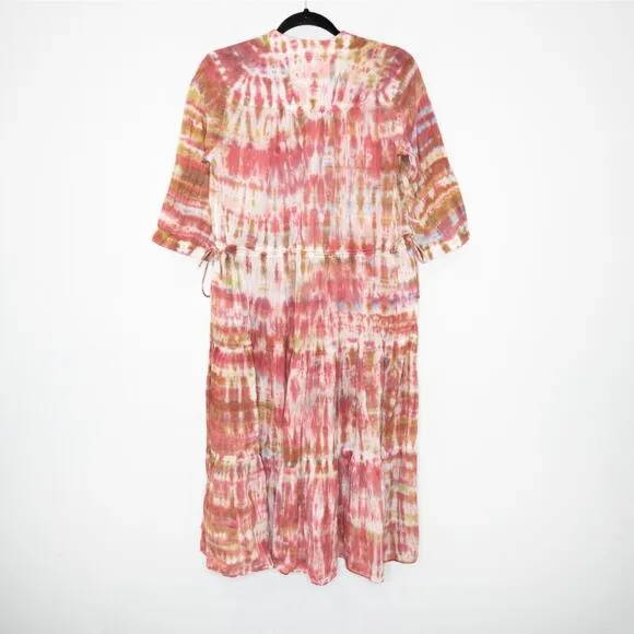 Johnny Was Amanda Bond Julia Dress Tie Dye Tiered Midi Boho Shirtdress SZ XS / S