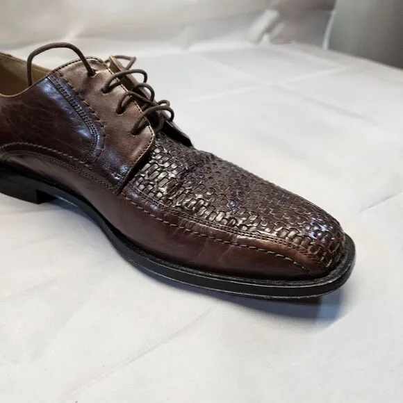 Johnston &amp; Murphy 15-0673 Woven Leather Brown Oxford Dress Shoes Men's Size 9.5m