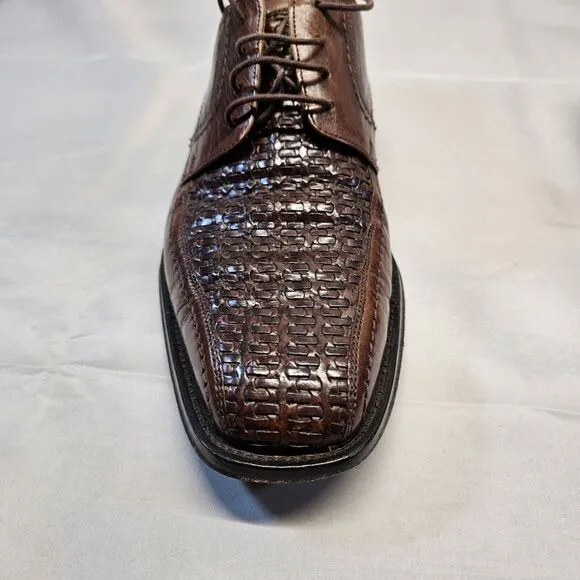 Johnston &amp; Murphy 15-0673 Woven Leather Brown Oxford Dress Shoes Men's Size 9.5m
