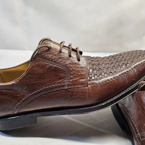 Johnston &amp; Murphy 15-0673 Woven Leather Brown Oxford Dress Shoes Men's Size 9.5m