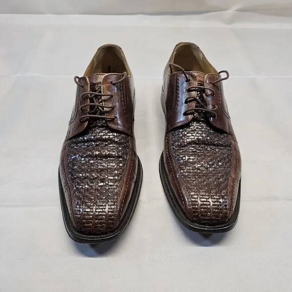 Johnston &amp; Murphy 15-0673 Woven Leather Brown Oxford Dress Shoes Men's Size 9.5m