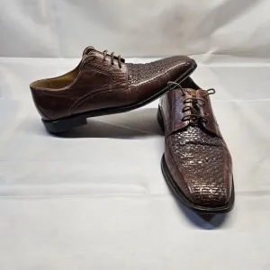 Johnston &amp; Murphy 15-0673 Woven Leather Brown Oxford Dress Shoes Men's Size 9.5m