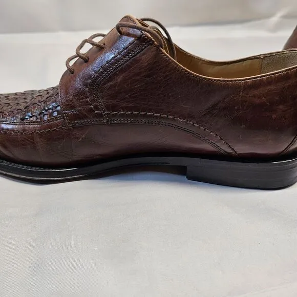 Johnston &amp; Murphy 15-0673 Woven Leather Brown Oxford Dress Shoes Men's Size 9.5m
