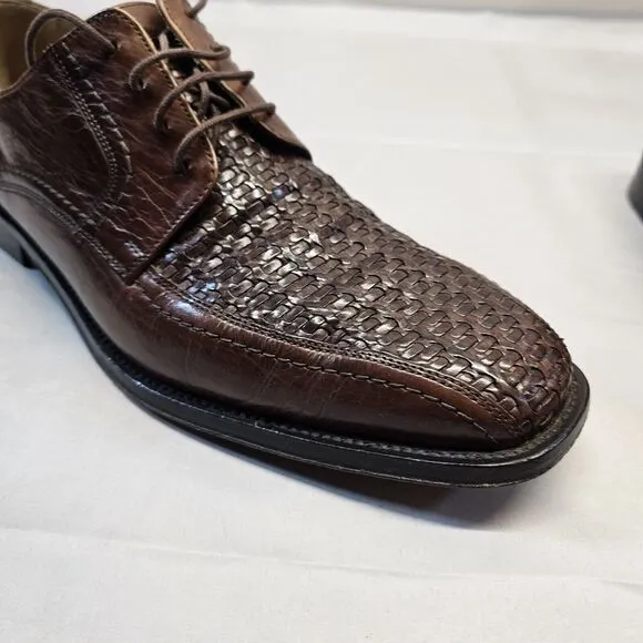 Johnston &amp; Murphy 15-0673 Woven Leather Brown Oxford Dress Shoes Men's Size 9.5m