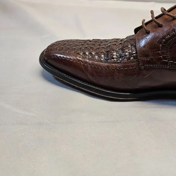 Johnston &amp; Murphy 15-0673 Woven Leather Brown Oxford Dress Shoes Men's Size 9.5m