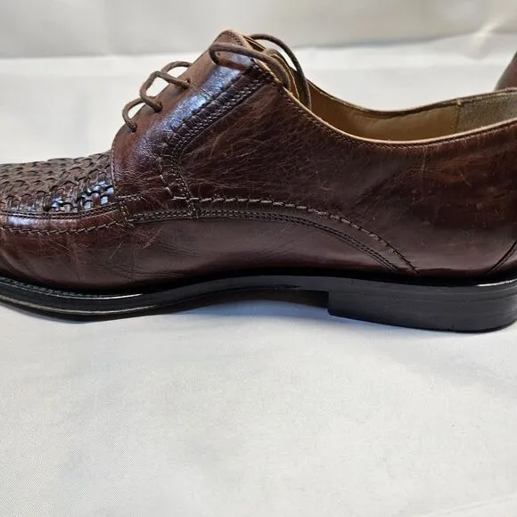 Johnston &amp; Murphy 15-0673 Woven Leather Brown Oxford Dress Shoes Men's Size 9.5m