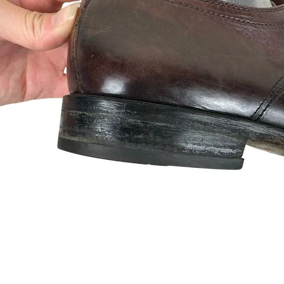 Johnston &amp; Murphy Brown Leather Lace Up Almond Toe Dress Shoes Made In Italy 10M