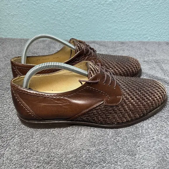 Johnston &amp; Murphy Dress Shoes Mens 8.5M Brown Woven Leather Lace Up Oxford