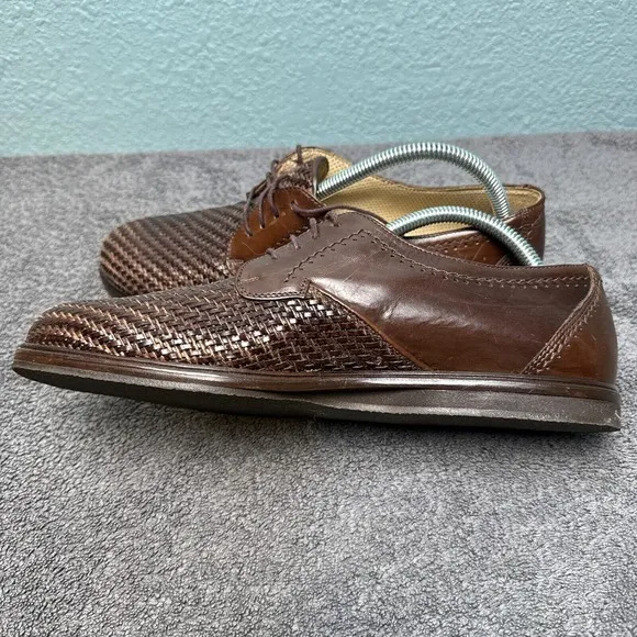 Johnston &amp; Murphy Dress Shoes Mens 8.5M Brown Woven Leather Lace Up Oxford