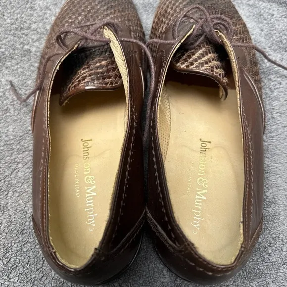Johnston &amp; Murphy Dress Shoes Mens 8.5M Brown Woven Leather Lace Up Oxford