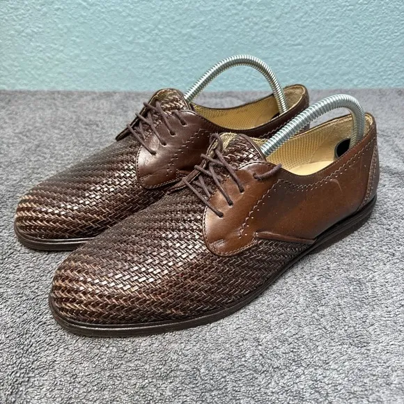 Johnston &amp; Murphy Dress Shoes Mens 8.5M Brown Woven Leather Lace Up Oxford
