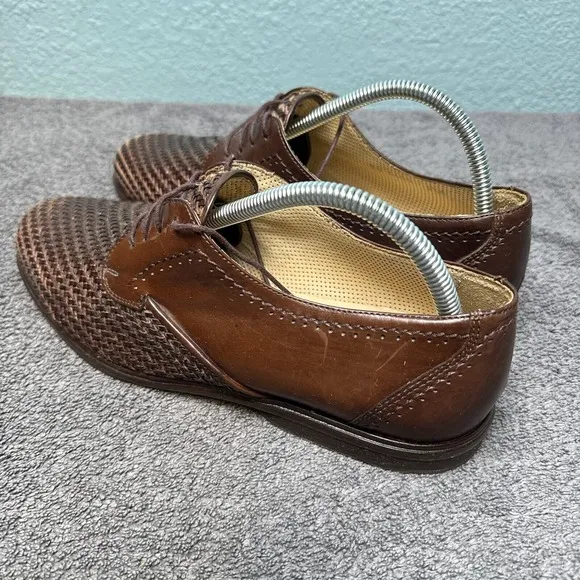 Johnston &amp; Murphy Dress Shoes Mens 8.5M Brown Woven Leather Lace Up Oxford