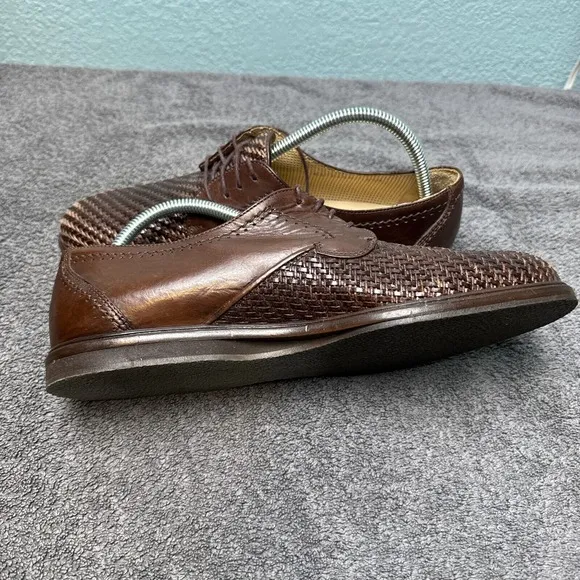 Johnston &amp; Murphy Dress Shoes Mens 8.5M Brown Woven Leather Lace Up Oxford