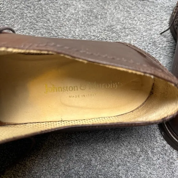 Johnston &amp; Murphy Dress Shoes Mens 8.5M Brown Woven Leather Lace Up Oxford