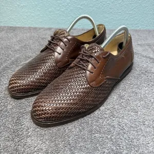 Johnston &amp; Murphy Dress Shoes Mens 8.5M Brown Woven Leather Lace Up Oxford