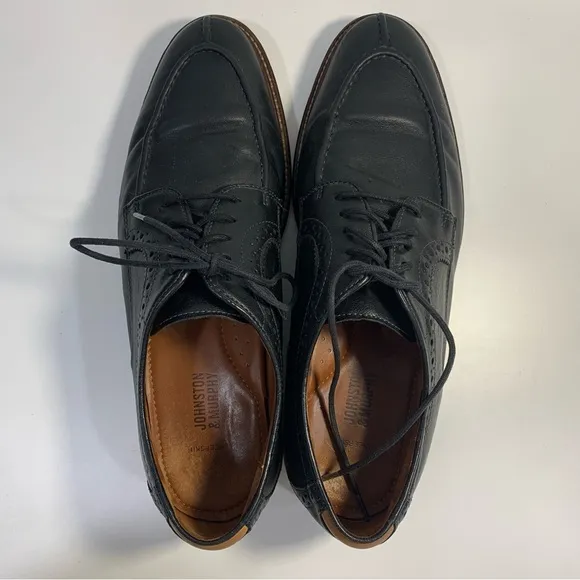 Johnston &amp; Murphy Men Size 10D Flex Black Sheepskin Moc Toe Lace Up Dress Shoes