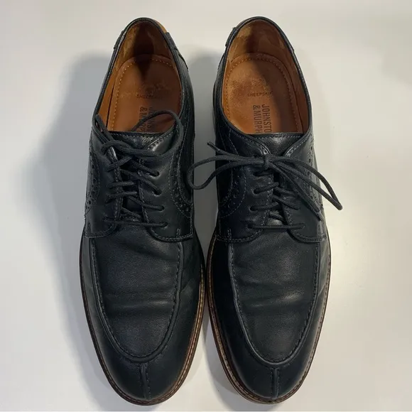 Johnston &amp; Murphy Men Size 10D Flex Black Sheepskin Moc Toe Lace Up Dress Shoes