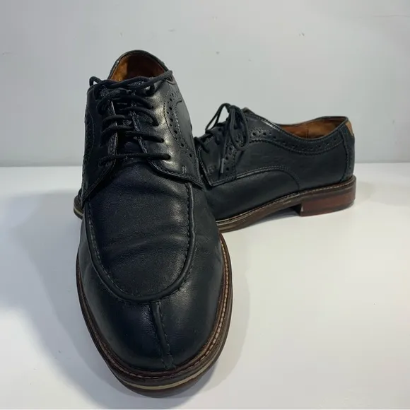 Johnston &amp; Murphy Men Size 10D Flex Black Sheepskin Moc Toe Lace Up Dress Shoes