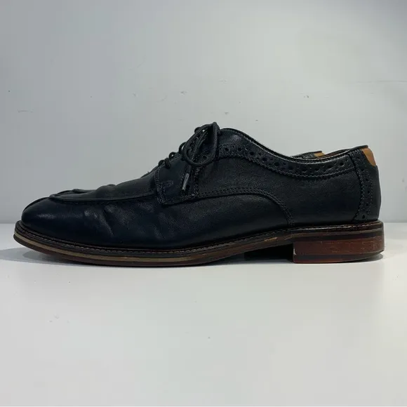Johnston &amp; Murphy Men Size 10D Flex Black Sheepskin Moc Toe Lace Up Dress Shoes