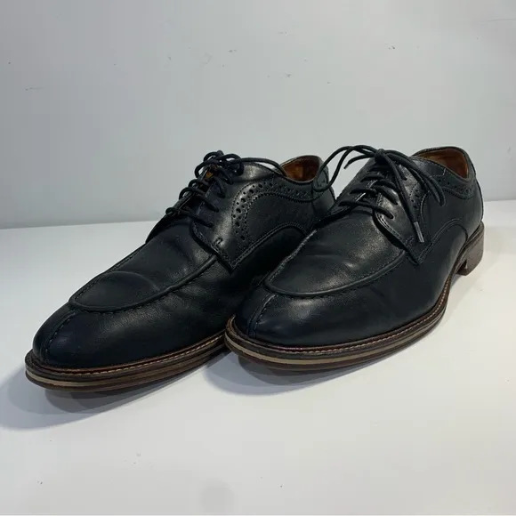 Johnston &amp; Murphy Men Size 10D Flex Black Sheepskin Moc Toe Lace Up Dress Shoes