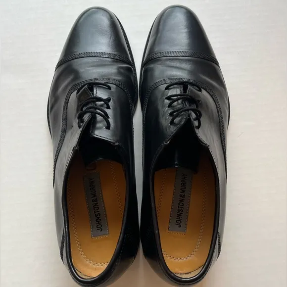 Johnston &amp; Murphy Men’s Black Leather Cap Toe Lace-Up Dress Shoe 11