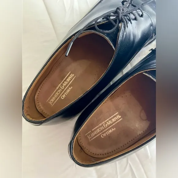 Johnston &amp; Murphy Optima Mens Black Leather Cap Toe Oxford Dress Shoes Size 12 D