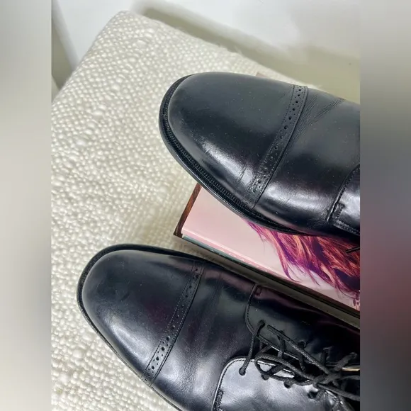 Johnston &amp; Murphy Optima Mens Black Leather Cap Toe Oxford Dress Shoes Size 12 D