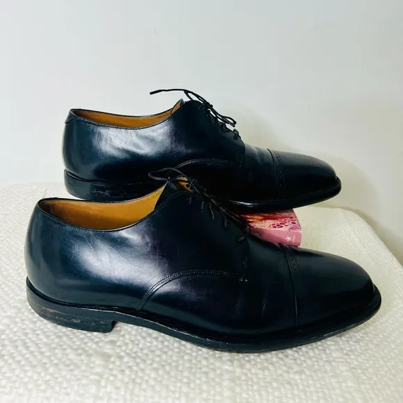 Johnston &amp; Murphy Optima Mens Black Leather Cap Toe Oxford Dress Shoes Size 12 D