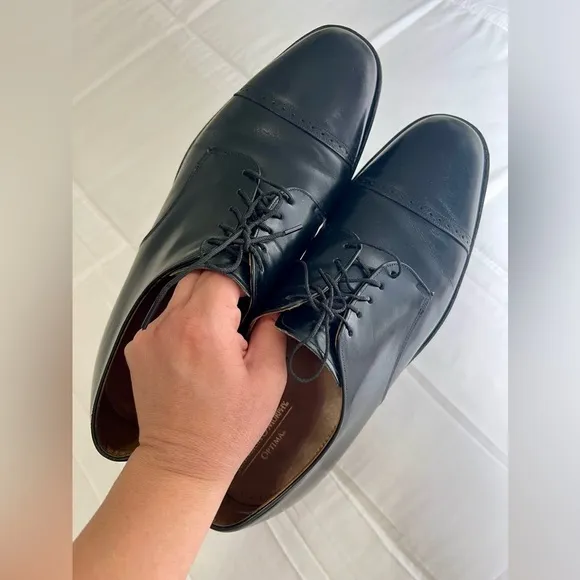 Johnston &amp; Murphy Optima Mens Black Leather Cap Toe Oxford Dress Shoes Size 12 D