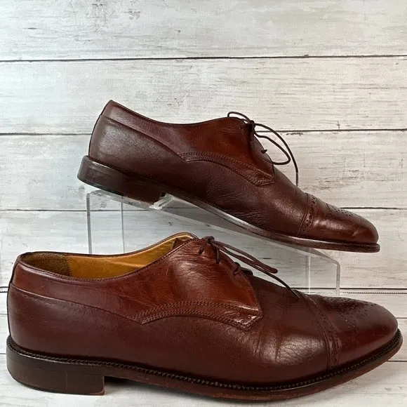Johnston &amp; Murphy Oxford Dress Shoes Mens 10M Cellini Medallion Toe Brogue Italy