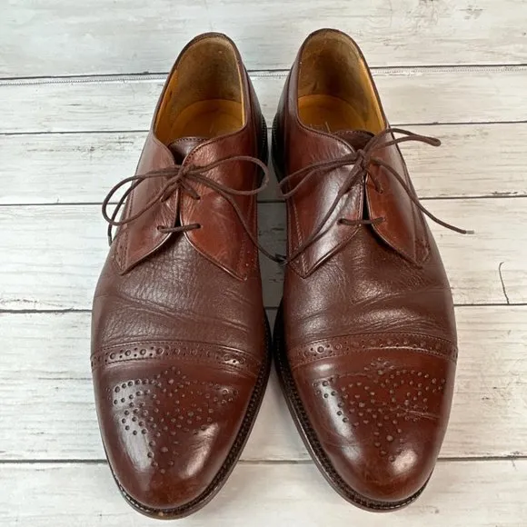 Johnston &amp; Murphy Oxford Dress Shoes Mens 10M Cellini Medallion Toe Brogue Italy