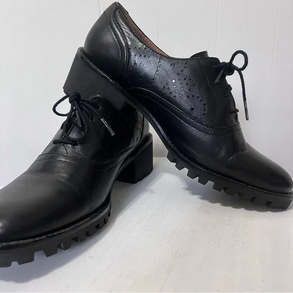 Johnston and Murphy Alice Brogue Oxford Stacked Heel Witchy Y2k Leather Shoes 9