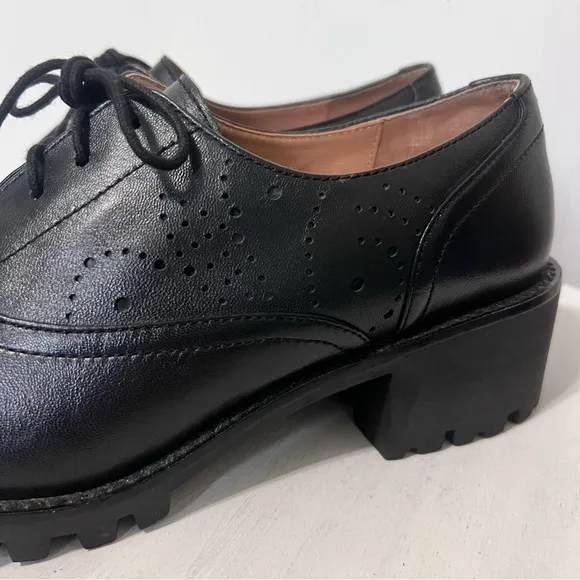 Johnston and Murphy Alice Brogue Oxford Stacked Heel Witchy Y2k Leather Shoes 9