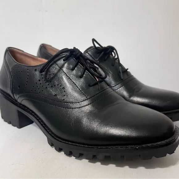 Johnston and Murphy Alice Brogue Oxford Stacked Heel Witchy Y2k Leather Shoes 9