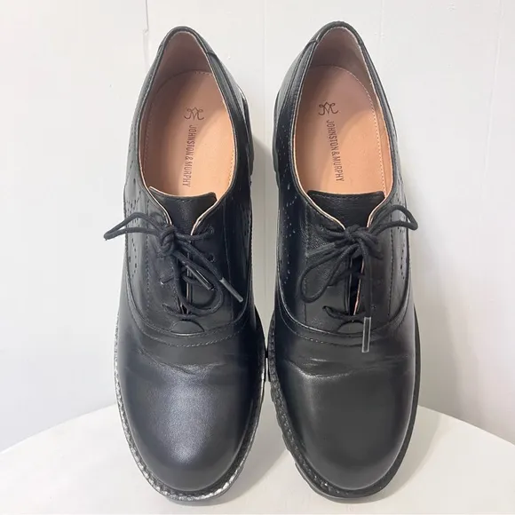 Johnston and Murphy Alice Brogue Oxford Stacked Heel Witchy Y2k Leather Shoes 9