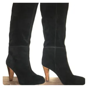 Joie Caviar Black Suede Tall Heeled Boots With Stitching detail…