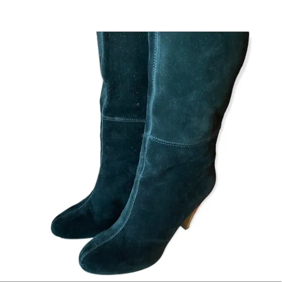 Joie Caviar Black Suede Tall knee length Heeled Boots With Stitching Slouchy