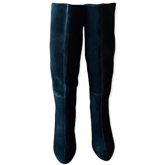 Joie Caviar Black Suede Tall knee length Heeled Boots With Stitching Slouchy