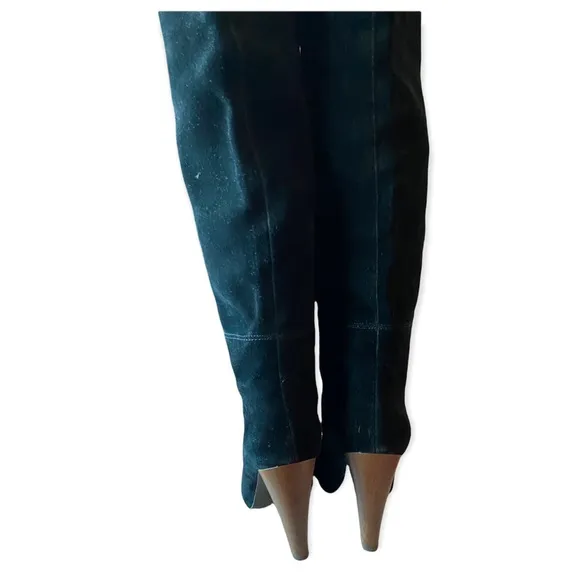 Joie Caviar Black Suede Tall knee length Heeled Boots With Stitching Slouchy