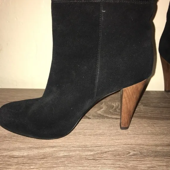 Joie Caviar Black Suede Tall knee length Heeled Boots With Stitching Slouchy
