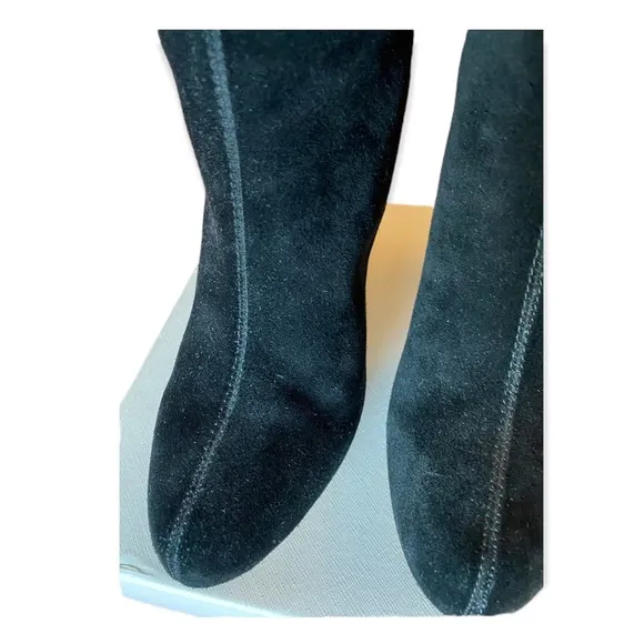Joie Caviar Black Suede Tall knee length Heeled Boots With Stitching Slouchy