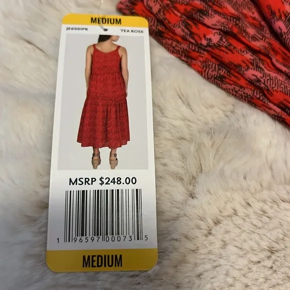 Joie Cotton Flowy Tiered Rose Floral Red Print Sleeveless Midi Maxi Sun Dress M