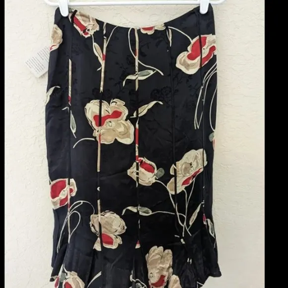Jones New York Vintage 100% Silk Ribbed Pleated Floral Skirt Sz 10 NWT Deadstock