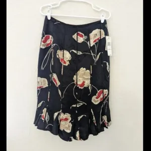 Jones New York Vintage 100% Silk Ribbed Pleated Floral Skirt Sz 10 NWT Deadstock