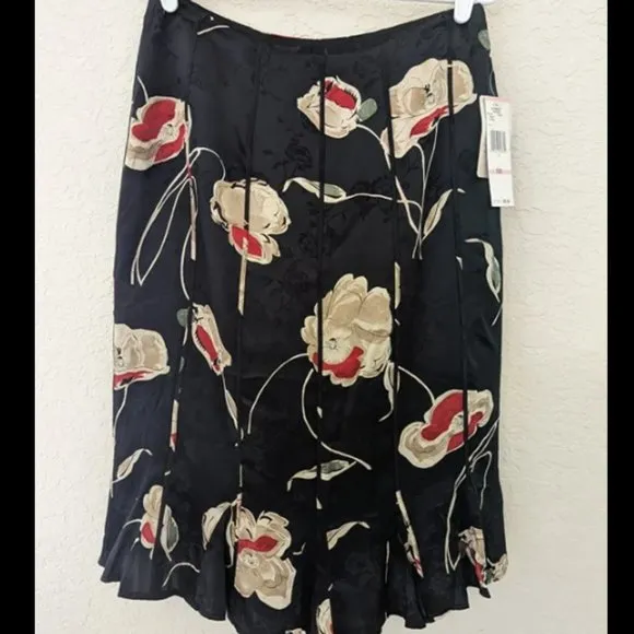 Jones New York Vintage 100% Silk Ribbed Pleated Floral Skirt Sz 10 NWT Deadstock
