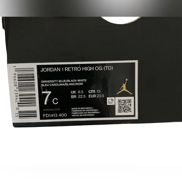 Jordan 1 Retro High OG UNC Toe (TD) Size US 7C