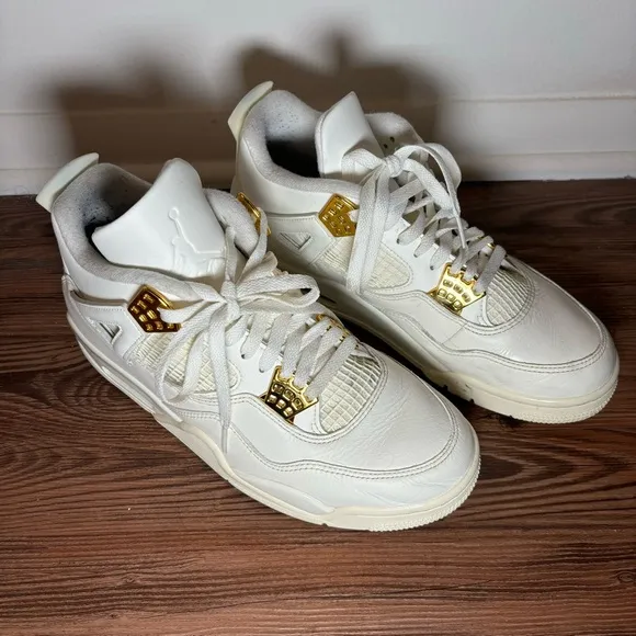 Jordan 4 Retro Metallic Gold White Sneakers Tennis Shoes Women's 10 Jordan Air