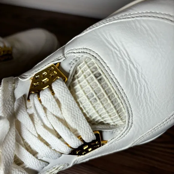 Jordan 4 Retro Metallic Gold White Sneakers Tennis Shoes Women's 10 Jordan Air