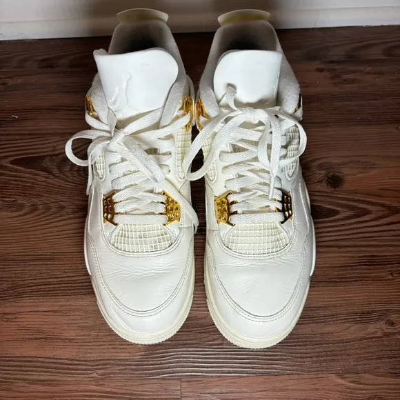 Jordan 4 Retro Metallic Gold White Sneakers Tennis Shoes Women's 10 Jordan Air